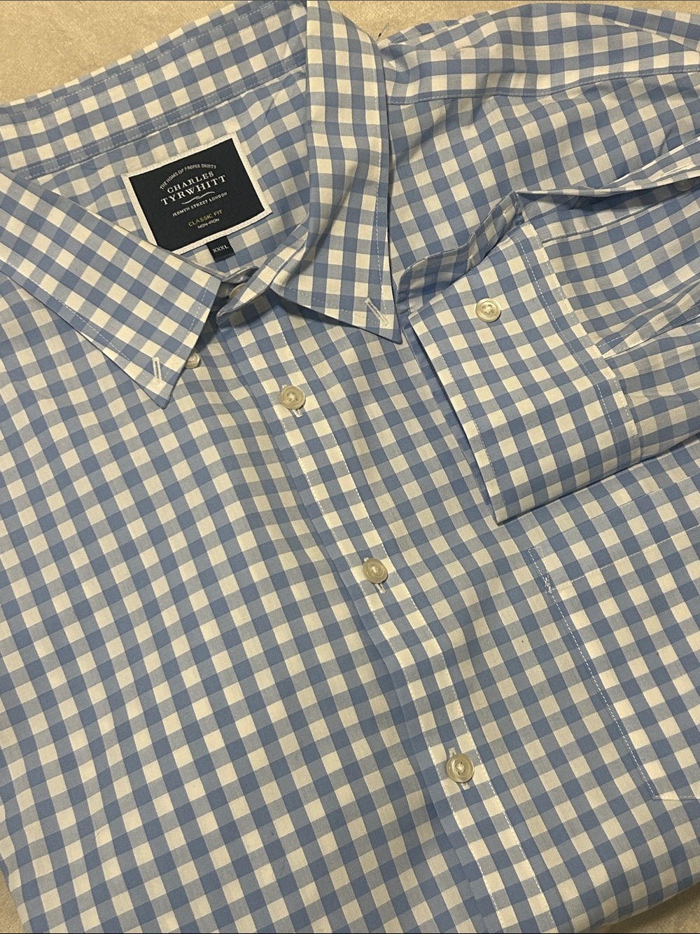 Charles Tyrwhitt Men XXXL Blue Gingham Dress Shirt Cotton